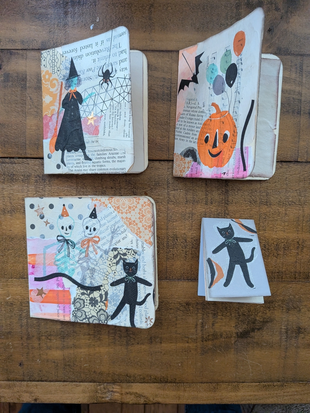 Handmade Halloween Collage Cards - Vintage Book Page Mixed Media Art Set